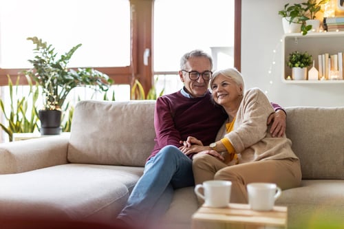 happy mature couple relaxing on the couch retirement