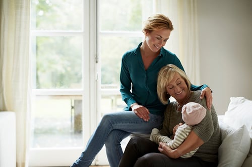 multi generation women on couch at home