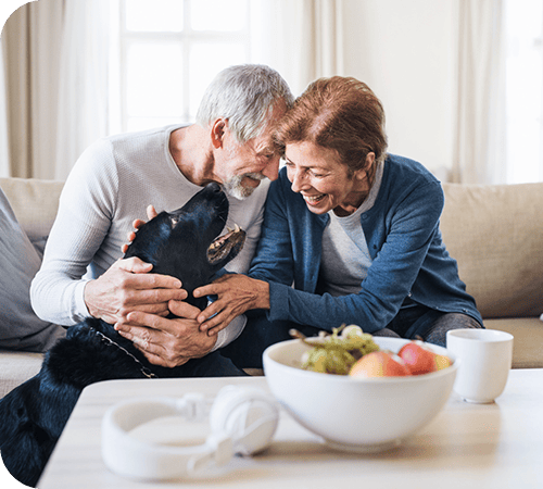 mature couple petting dog