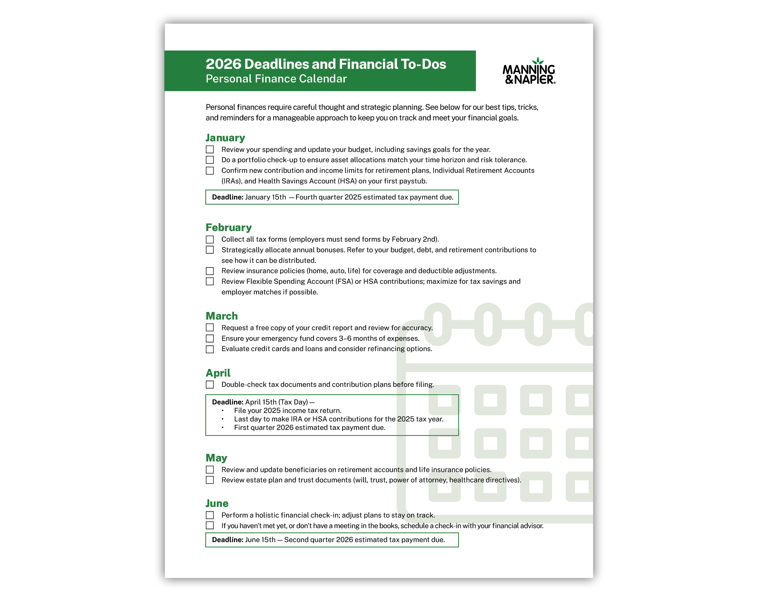 Finance Calendar